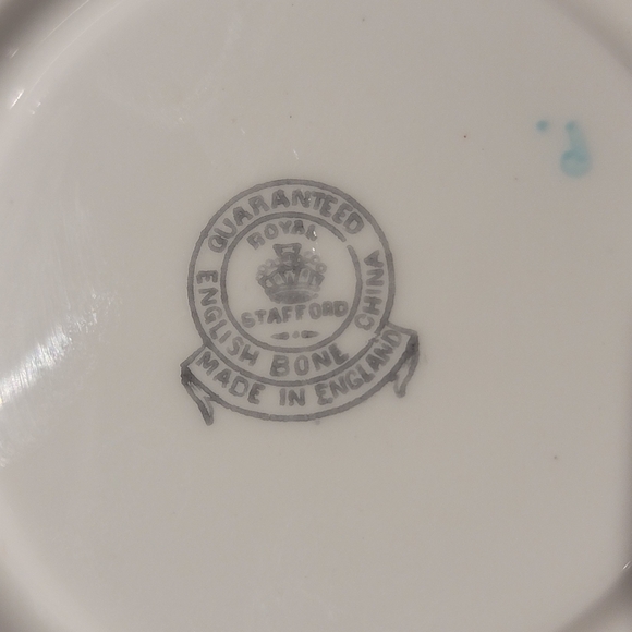 Vintage Royal Stafford Teacup and Saucer Wide Mouth Blue Gold - Picture 6 of 6